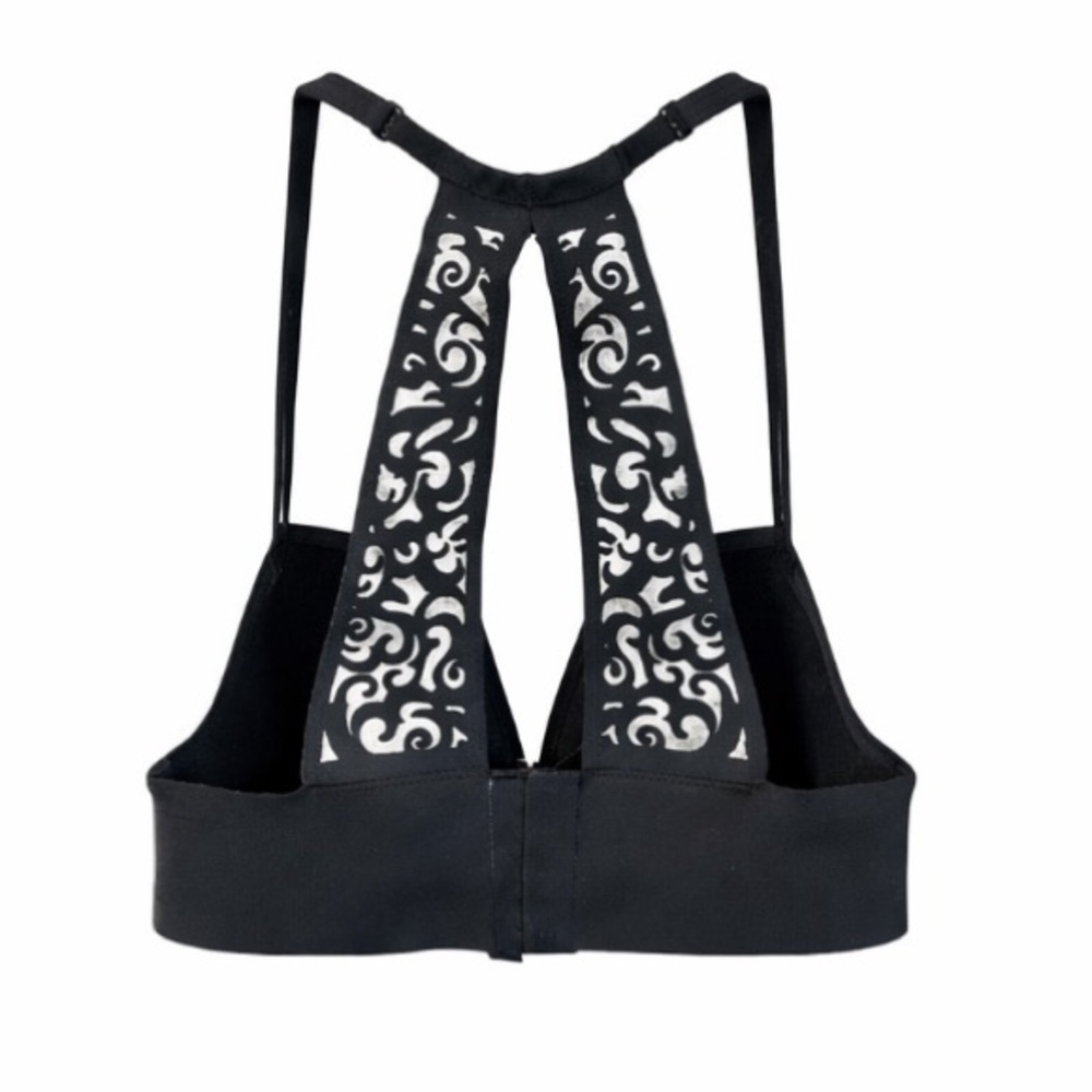 Victoria’s Secret Black Racerback Sports Bra Laser Cut Style Size 32 C